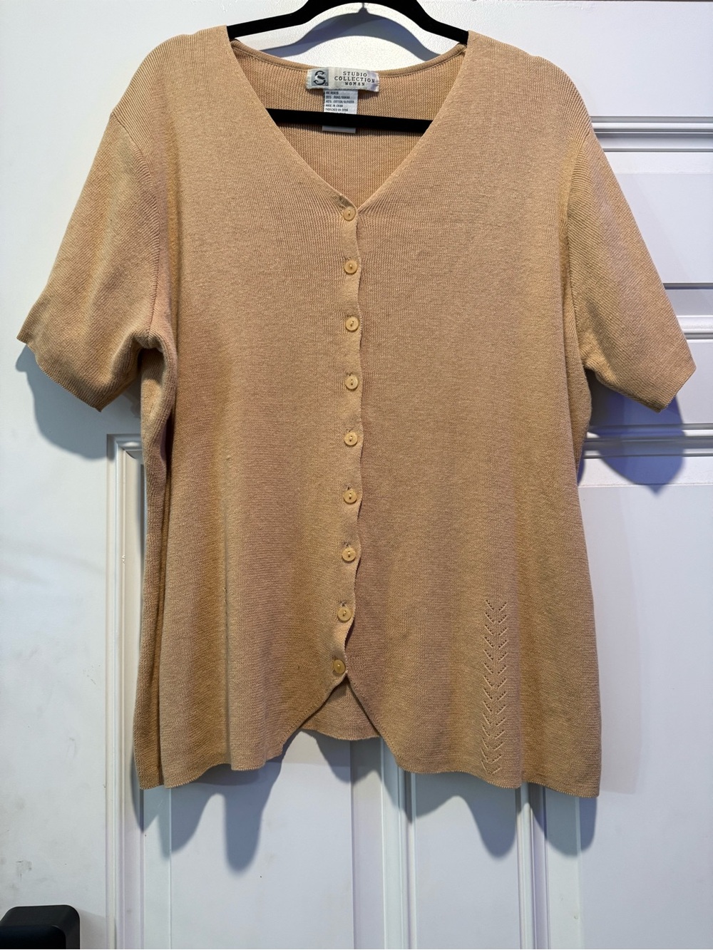 VTG/Y2K Studio Collection Plus Size 2X Knit Cardigan Short Sleeve V-Neck Beige